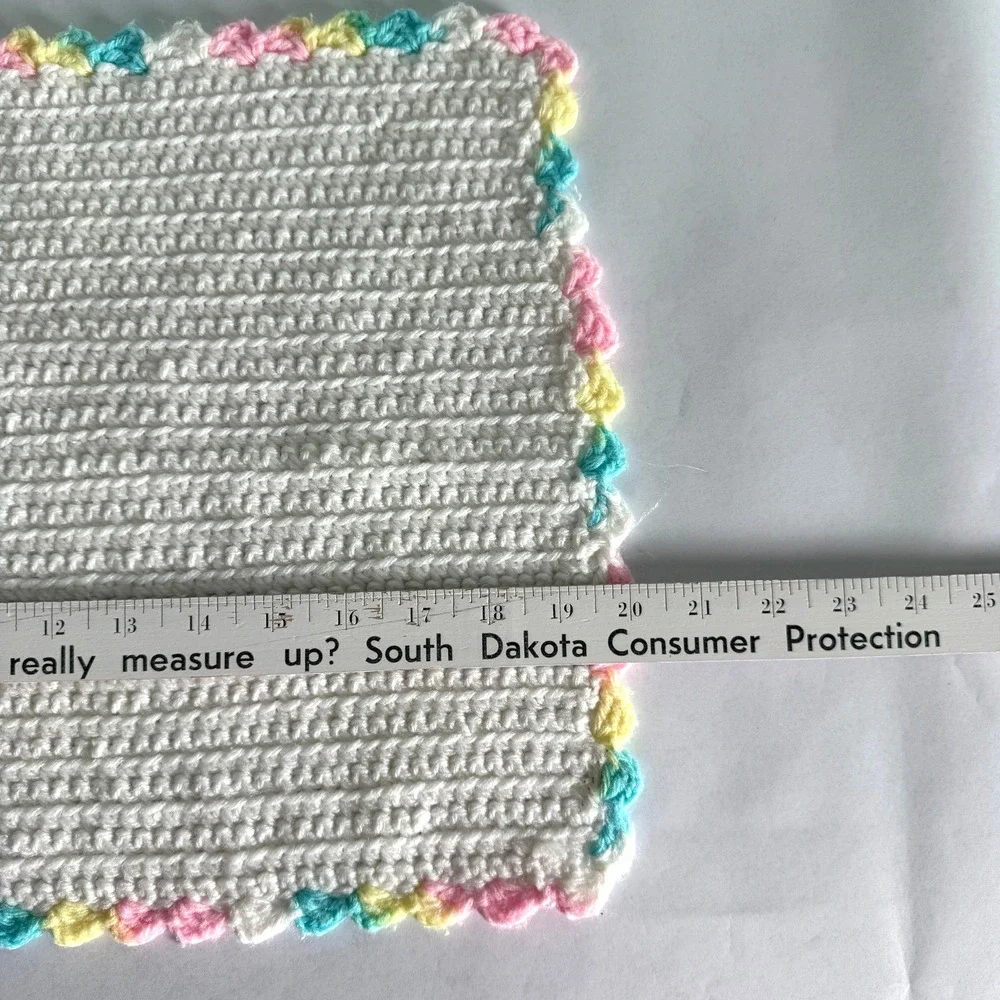 Crochet Blanket for dolls or doll bed‎ Homemade White Rainbow trim 20